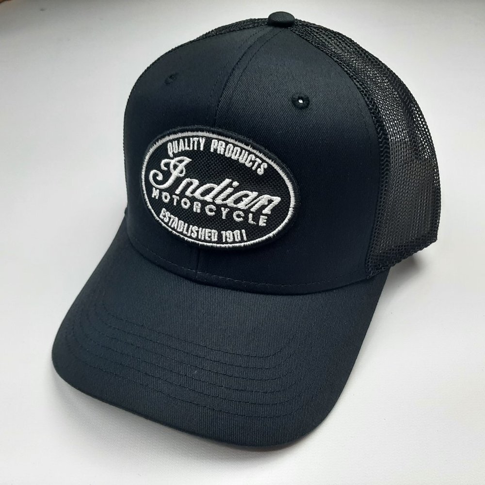 Indian Motorcycle Embroidered Patch Mesh Low Profile Snapback Black Hat Cap
